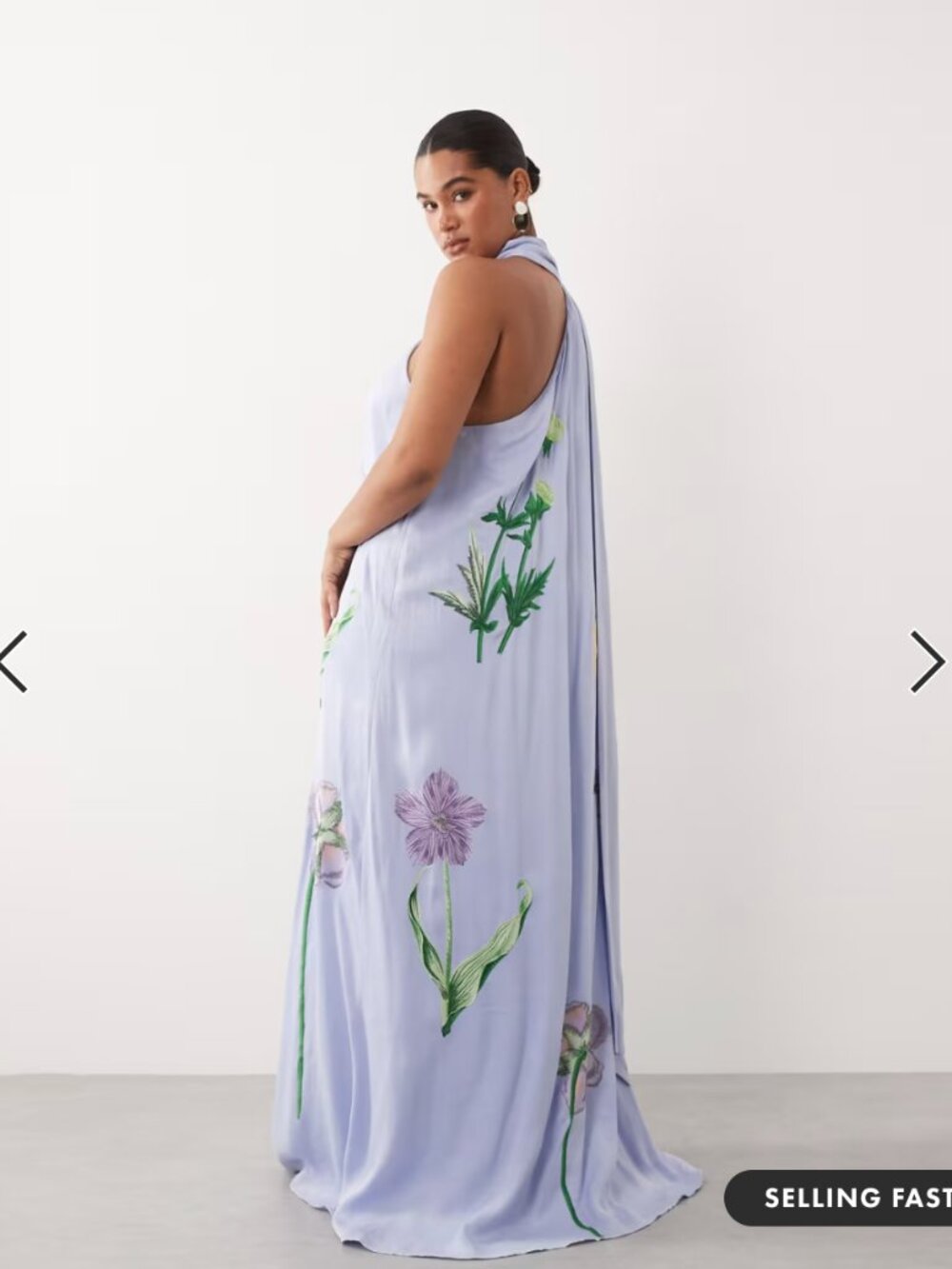 ARRANGE Curve botanical floral embroidered one shoulder maxi dress in dusky blue - Picture 3 of 3
